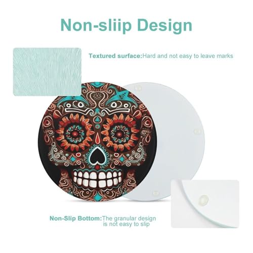 Tabla de Cortar Redonda Sugar Skulls Día de Muertos, Fácil de Limpiar, para Cocina, Tamaño Grande 7,9 pulgadas, Ideal para Carnes y Verduras miniatura 3