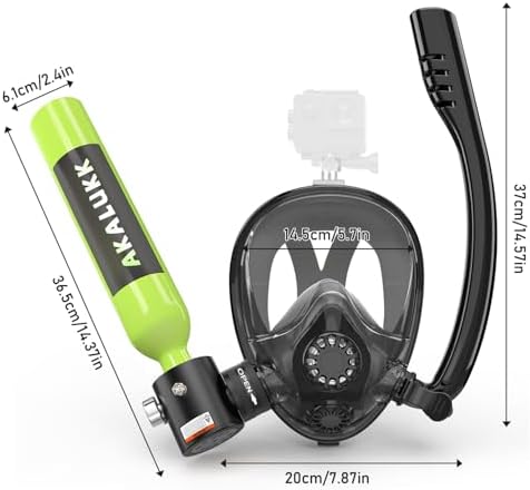 Mini Scuba Tank, 5-10 Minutes Usage Time Scuba Tank Kit, DOT/CE-EN250 Certification Dive Tank, 0.5L Portable Scuba Tank, 3000 Psi Max Pressure, Aluminum Diving Tanks
