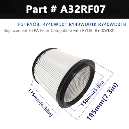 1set brikiwee Replacement HEPA Filter and foam Compatible with RYOBI RY40WD01, 40V 10 Gallon Wet Dry Vacuum Cleaner, Large Cartridge Filter for Part # A32RF07 by brikiwee - Used condition - Image 2