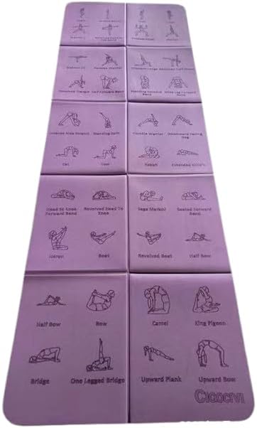 Foldable Thick Yoga Mat with Instructional Poses – Non-slip 8mm Thicken Exercise Mat for Home Workout – Perfect for Beginners, 72″x24″x0.3″ (Purple) ﻿