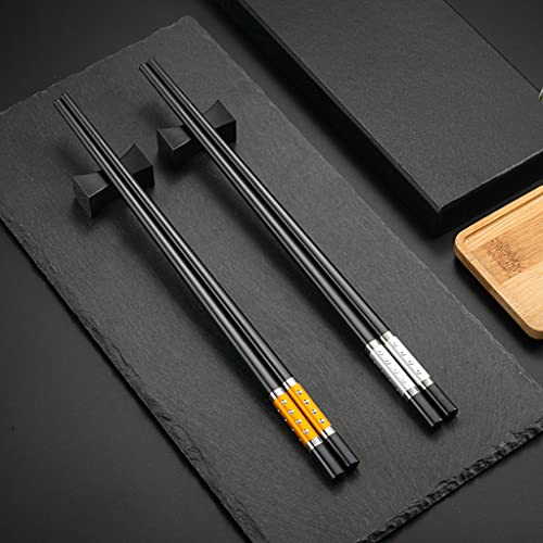 2 paia di bacchette giapponesi in fibra di vetro nero + 2 bacchette per sushi Chopsticks bacchette in acciaio inox con supporto set regalo bacchette cinesi posate asiatiche con confezione regalo