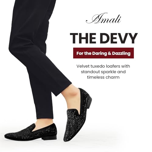 Image of Amali Men's Embellished Velvet Tuxedo Loafers, Smoking Slippers