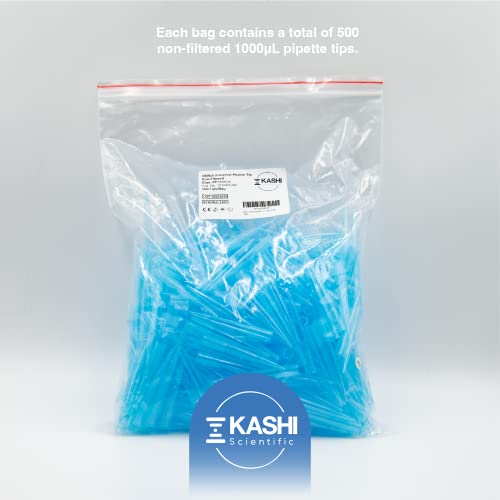 Image of Kashi Scientific 1000uL Universal Non-Filter Pipette Tips, 1mL Sterile Low Binding Blue Pipet Tips with Graduation, DNase /RNase Free [1000uL, 5,000pcs]