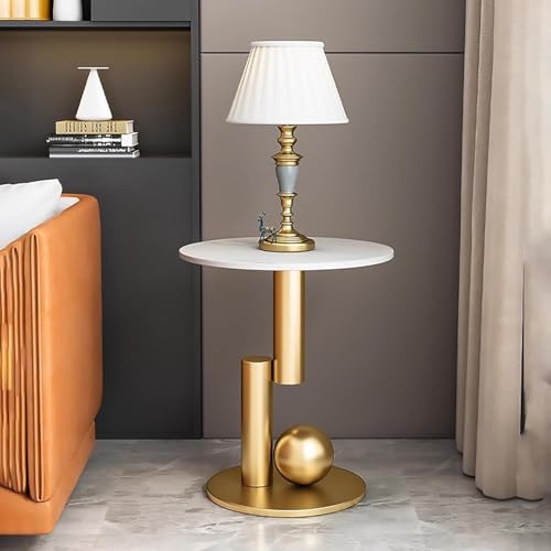 Mesa auxiliar de estilo moderno con acabado premium efecto marmol blanco y metal cepillado 6