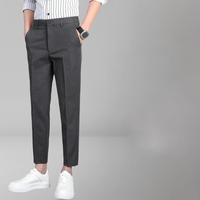 Men's Autumn Winter Black Slim Fit Formal Straight Fleece Lined Nine-Tenths Casual Pants4