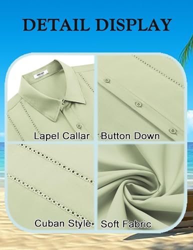 Image of COOFANDY Mens Cuban Guayabera Shirt Short Sleeve Button Down Shirts Summer Beach Vacation Shirts