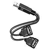 【2ポート/USB分岐ケーブル】USB 2.0 Aオス対2メス Y型分岐延長ケーブル 30cm データ転送&充電対応 ノートパソコン/自動車/携帯電話用 アルミ合金製 耐久性強化 (ブラック)