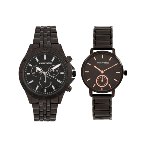 Image of Joker & Witch Stainless Steel Viola And Will Couple Analogue Watches, Brown Dial, Black Band