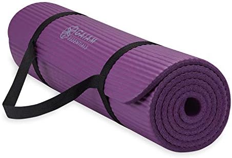 Gaiam Essentials Thick Yoga Mat Fitness & Exercise Mat with Easy-Cinch Carrier Strap, Purple, 72"L X 24"W X 2/5 Inch Thick
