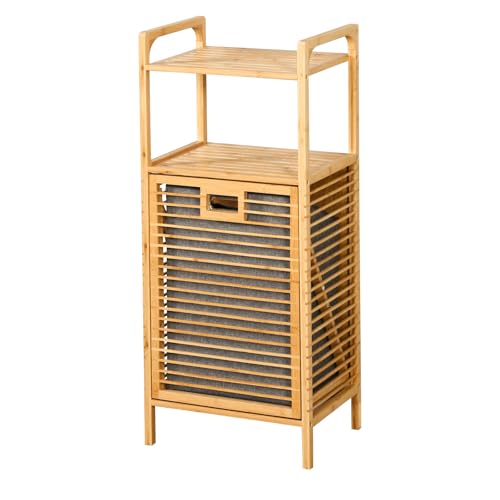 KARAT - Panier à linge en bambou - Bac à linge salle de bain - Collecteur de linge sale chambre - Trieur en bois avec bac à linge - Tri-linge écologique -...