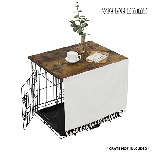 Aman Dog Crate Topper Wood For 48 42 36 30 24 Inch Cages, Dog Crate Table Topper With Tassel Curtain, Rustic Style Dog Kennel Topper（Rustic Brown） #TOP2