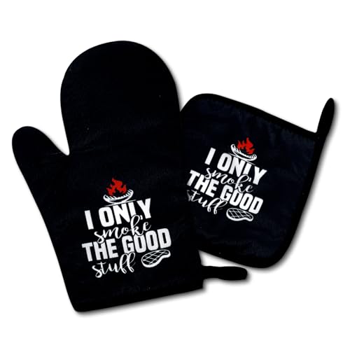 Dhecvbd I Only Smoke The Good Stuff, Funny Oven Mitts and Pot Holders (Set of 2) with Hanging Loop Silicone Non-Slip,Makes a Unique Gift for The Chef Brother, Father's Day, and Men Who Love Grilling