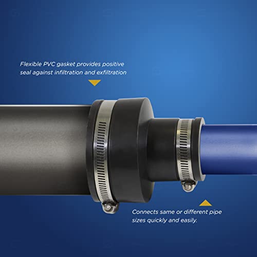 Supply Giant 6I54 Flexible Pvc Reducing Coupling With Stainless Steel Clamps, 3 X 1-1/2 Inch, Black #TOP5