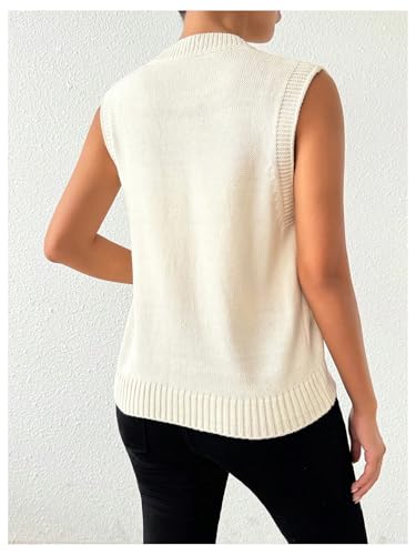 Image of SweatyRocks Women's Button Up Sweater Vest Crew Neck Sleeveless Knit Vest Tops Beige Small