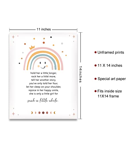 ‘Hold Her A Little Longer Baby Girl’ Quote Boho Nursery Decor For Girl Rainbow Watercolor Nursery Wall Art, 11X14Inch Unframed, Bohemian, Positive, Inspirational, Motivational Home Decor #TOP4