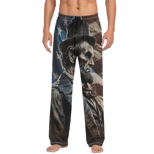 Pajama Pants Abraham Lincoln American Flag for Men Men's Separate Bottoms, Lounge Pants with Pockets S