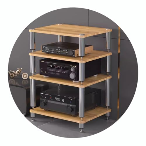 Soporte de madera ajustable para tocadiscos con almacenamiento multimedia de 4 niveles 2