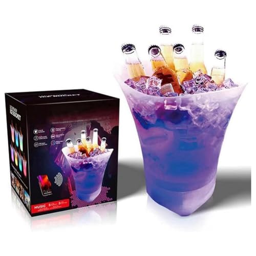 Yarryuter Cubo de Hielo LED con Altavoz Bluetooth, Recipiente Iluminado para Bebidas para Fiestas, Enfriador de Vino Portátil para Eventos.