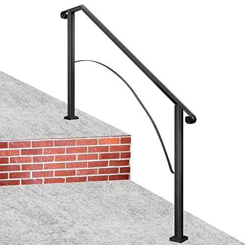 Loyesm Wrought Iron Handrail Arch #1 Fits 1 or 2 Steps with Installation Kit,Metal Outdoor Stair Railing Kit,Adjustable Handrail for Outdoor Steps (2FT)