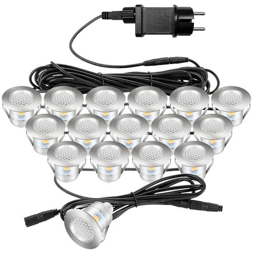 Auting Set de 16 Luminarias LED Empotrables para Exterior, Blanco Cálido IP67 Impermeables, para Jardín, Terraza, Piscina, Escaleras y Decoración Interior/Exterior