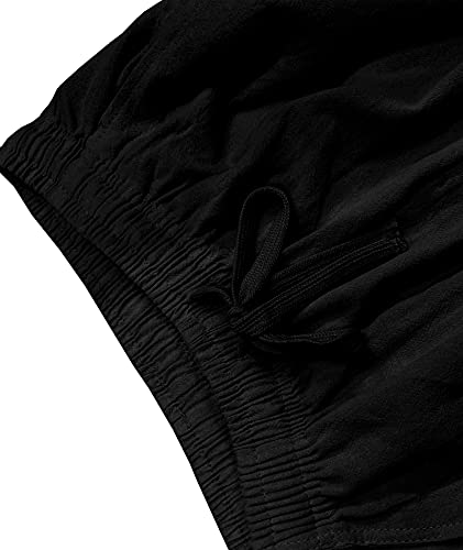Somthron Men's Loose Plus Cotton Linen Summer Breathable Casual Cropped Pants Solid Drawstring Sweatpants Joggers(Bl-3Xl) A-Black #TOP3
