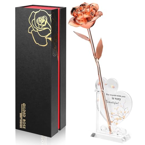 Image of Anthonic Gold Dipped Infinity Rose Last Forever Flower Decor, Birthday Gift for Women in Her Birthday Valentines Day Mothers Day, Resin Preserved Rose | Anniversary Present for Mom (Rose Gold)