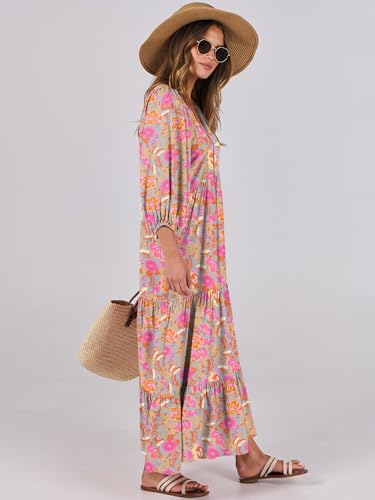 Image of ANRABESS Womens Boho Floral 3 /4 Puff Sleeve Maxi Dress