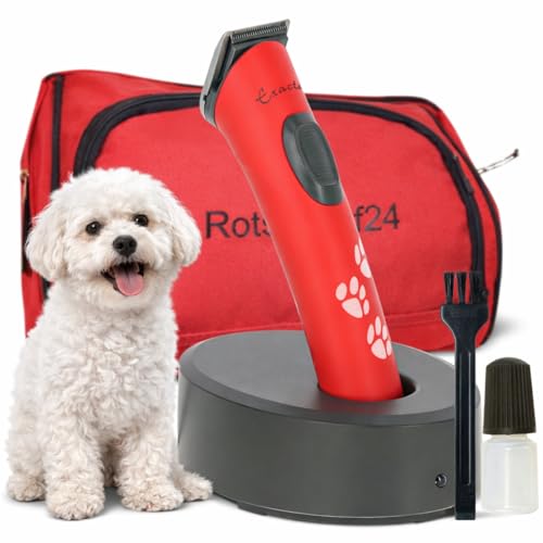 Aesculap Exacta Hundetrimmer Pfotentrimmer ROT. Perfekt für Detailarbeiten. Sehr leise Profi-Schermaschine mit LiIo Akku. 0,5 mm Schnittlänge + Tasche. Made in Germany