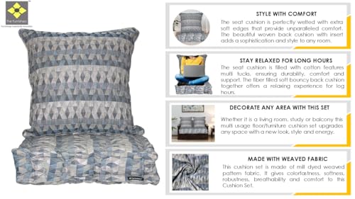 Image of Woven Quilted Floor Cushion Set 60x60x10 CM Grey Shiny Triangle with Fillers & Back Cushion, Large Size for Seating, Patio Seat, Meditation, Yoga, Pooja, Guests, Living 24x24x4 Inch