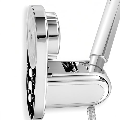 Handheld Shower Head Holder - 5 Positions Adjustable + 90° downwards - Adhesive Wall Mount - Fits Large showerhead - Wider Slot For Universal Fits - Polished Chrome