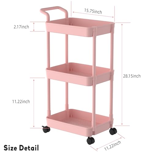 Image of Volnamal Diaper Caddy - Plastic Diaper Organizer for Nursery Essentials, Baby Organizers and Storage, Movable Cart for Changing Table & Crib, Baby Registry Search, Pink