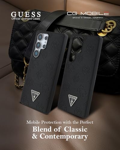 Image of CG MOBILE Guess [Official Licensed] Hot Stamp Peony Pattern| Magnetic System Grained PU Case with Triangle Logo Protective Case Designed for Galaxy S25 Ultra - Black
