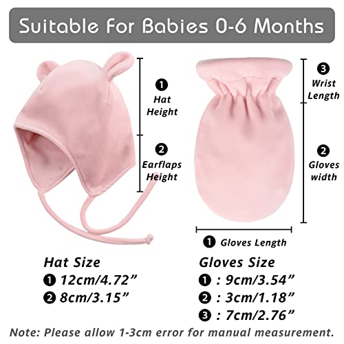 Fleece Newborn Baby Hat Gloves Set Cute Bear Boys Girls Beanie Newborn Boys Girls Hospital Beanie 0-6 Months Anti-Scratch Mittens Spring Autumn(Pink(Hat+Scarf)) #TOP5