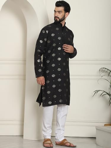 Image of SOJANYA (Since 1958 Men's Cotton Silk Sequinned Embroidered Kurta with White Pyjama