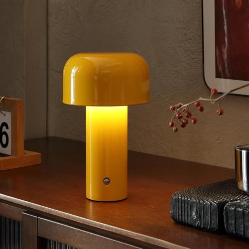 Image of NYRWANA Table Lamp, LED Rechargeable Lamp, Lamps for Home Decoration, Night Lamp for Bedroom, Lamp for Bedroom, Bedside Lamp, Light Lamp, Stepless Dimming, 3 Colour Touch Control - Metal (Yellow)