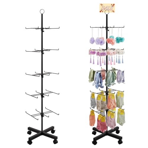 Flenpptly Retail Display Stand Rotating Display Rack 5 Tier Spinning Display Stand for Craft Shows, Jewelry, Keychain, Earring Adjustable Height Retail Display Racks (5-Tier Black) by Flenpptly - Used condition - US$41.56