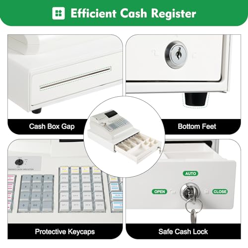 Image of 47 Keys Electronic Cash Register, Small Cash Register Portable Sales Register with Extra-Long Check Opening for Retailers and Food Markets 14.56 x 13.18 x 8.45 Inch
