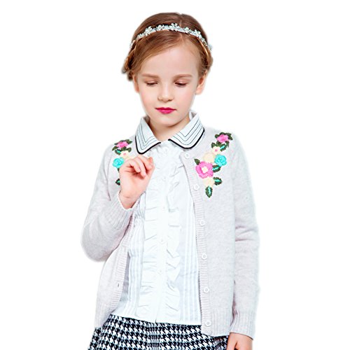 Girls Autumn Winter Floral Pattern Sweater Long Sleeve Solid Cardigan