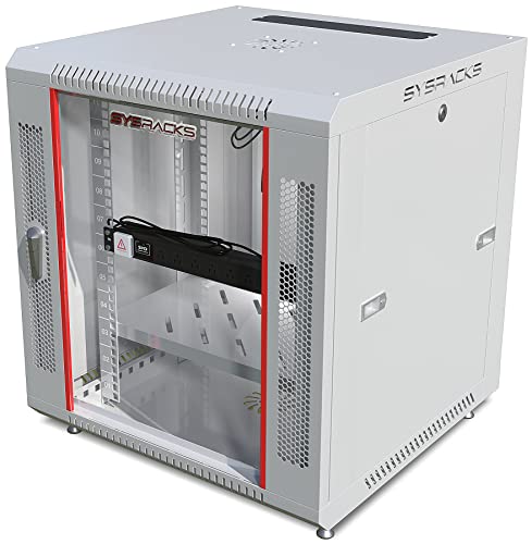 Image of 12U Wall Mount Server Rack Cabinet 24 inch Deep, 19 inch Network & AV Enclosure for Home Lab with Fan, PDU, 1 Shelf, Locking Glass Door