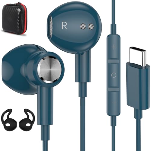 USB C Headphones Magnetic USB-C Wired Earbuds HiFi Stereo Type C Earphones Microphone Volume Control for iPhone 17 16 Pro 15 Plus iPad 10,Samsung Galaxy,Google Pixel,Motorola Edge/Razr,Oneplus