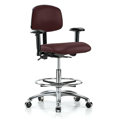 Image of Perch Chrome Task Chair with Foot Ring, Rolling, 21.5 inch-29 inch, Burgundy Vinyl