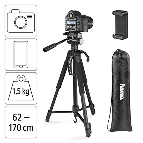Hama Stativ Kamera "Action 170 3D" (Tripod mit 62-170cm Höhe, Fotostativ inkl. Handy-Halterung und Tablet-Halterung, Dreibeinstativ mit 3-Wege-Kopf, Spiegelreflexkamera Stativ mit Tasche) schwarz – Bild 3