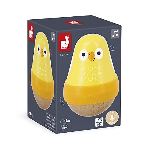 Janod - Tentetieso Pajarito Tropik - Juguete para Bebés de Madera con Cascabel - Juego Educativo Motricidad y Manipulación - Certificado FSC - Pintura al Agua - A partir de 10 Meses, J08262