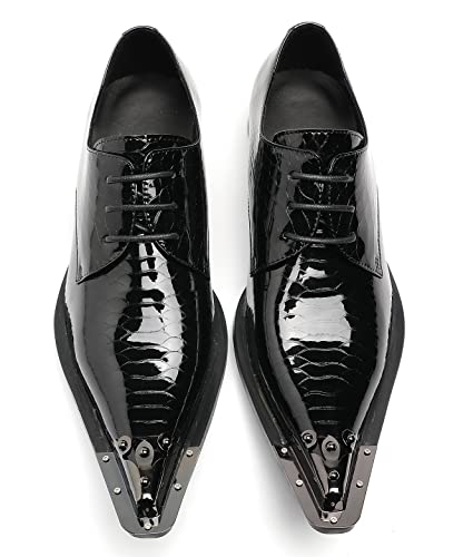 Mens Western Pointed Toe Leather Lace Up Dress Shoes Fashion Metal Tip Oxford Black 10 Us #TOP5
