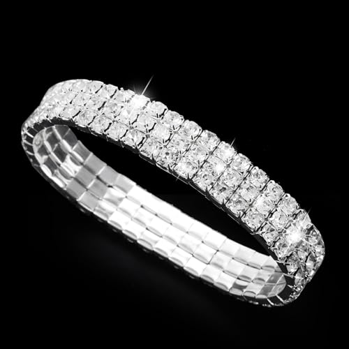 5 Pcs Rhinestone Silver Jewelry Set, Shiny Clutch Purse for Women, Silver Necklace Set, Wedding Jewelry, Bling Necklace Earrings Bracelet Ring for Women3