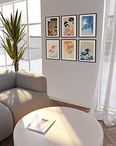 Haus And Hues Asian Art Prints Japanese Art Wall Decor - Set Of 6 Japanese Wall Art Japanese Posters & Japanese Paintings | Hokusai Paintings, Waves Poster, Japanese Pictures For Wall (Black Framed, 11X14) #TOP5