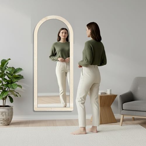 Image of Creative Arts n Frames 21 x 51 inch Full Length Dressing Chevel Long Fiber Wood Arch Framed HD Mirror Home Wall Living Room Decor Items (Highland Pine Finished Framed HD Arch Mirror.)