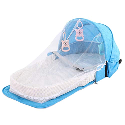 Berço Cama portátil mosquiteiro para bebê dormir dobrável (azul)