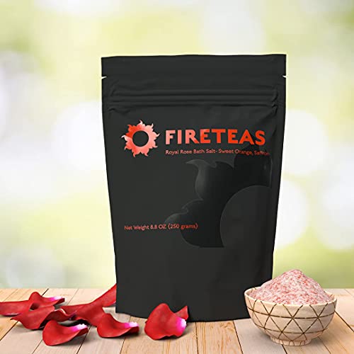 Fireteas - Royal Rose Bath Salts With Saffron - Dead Sea Salt, Himalayan Salt, Saffron Threads, Rose Petals & Sweet Orange Essential Oil. Bath Of The Royalty & Great Fragrances & Relaxing Effects. #TOP1
