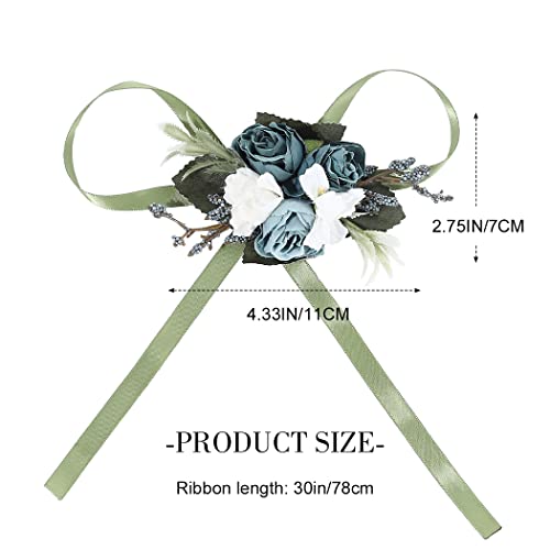 CASDRE Bride Wedding Wrist Corsage Bridal Hand Flower With Ribbon Corsage Wristlet Wedding Accessories for Women and Girls (Blue) - Thumbnail 7